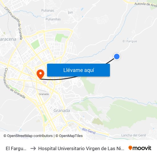 El Fargue 1 to Hospital Universitario Virgen de Las Nieves map