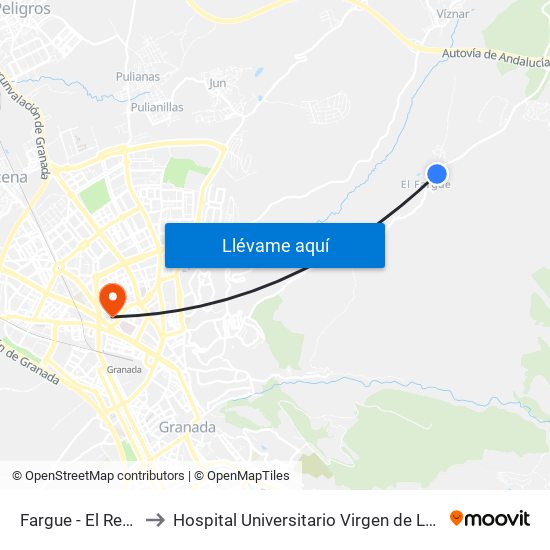 Fargue - El Retiro 1 to Hospital Universitario Virgen de Las Nieves map