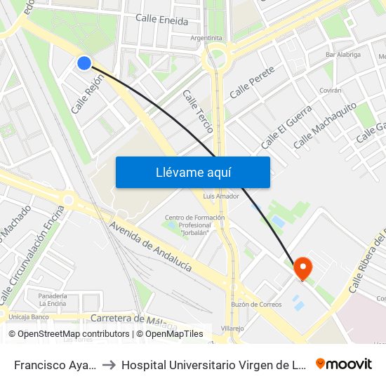 Francisco Ayala 81 to Hospital Universitario Virgen de Las Nieves map