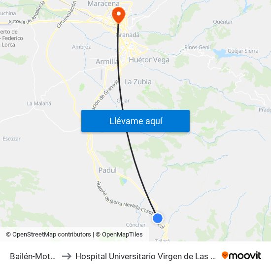 Bailén-Motril  4 to Hospital Universitario Virgen de Las Nieves map