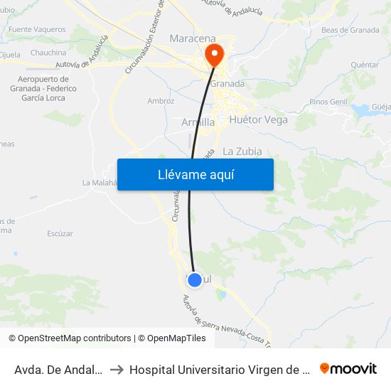 Avda. De Andalucía 1 to Hospital Universitario Virgen de Las Nieves map