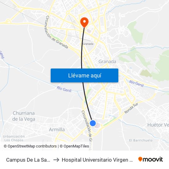 Campus De La Salud (Pts) to Hospital Universitario Virgen de Las Nieves map