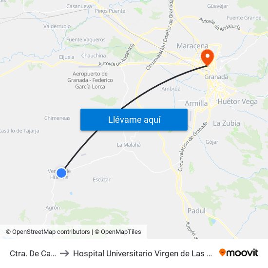 Ctra. De Cacín to Hospital Universitario Virgen de Las Nieves map