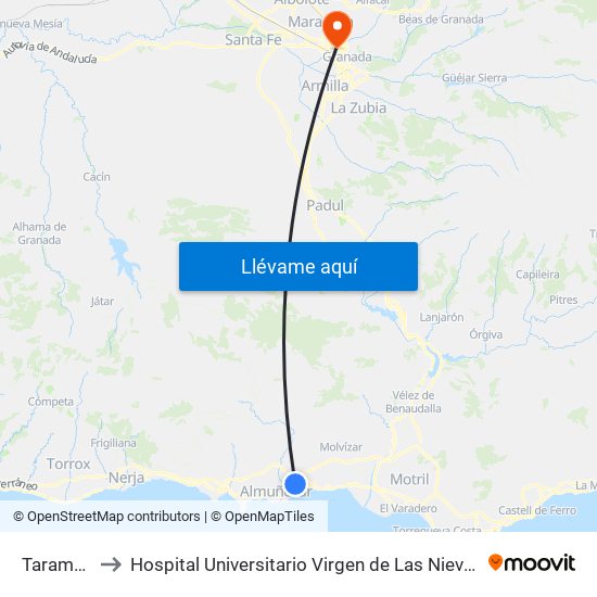 Taramay to Hospital Universitario Virgen de Las Nieves map