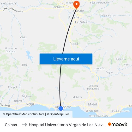 Chinasol to Hospital Universitario Virgen de Las Nieves map