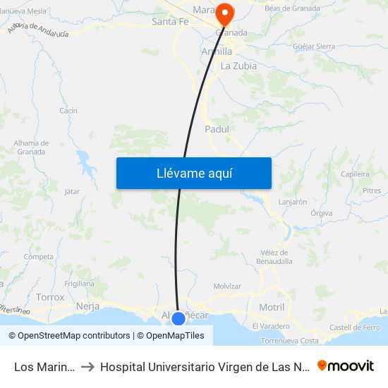 Los Marinos to Hospital Universitario Virgen de Las Nieves map