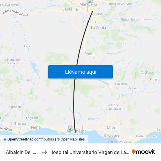 Albaicin Del Mar R to Hospital Universitario Virgen de Las Nieves map