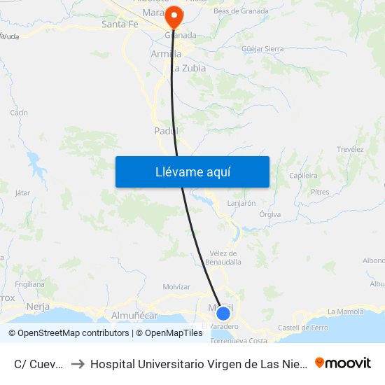 C/ Cuevas to Hospital Universitario Virgen de Las Nieves map