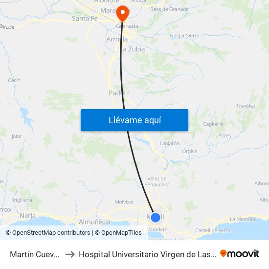 Martín Cuevas 1 to Hospital Universitario Virgen de Las Nieves map