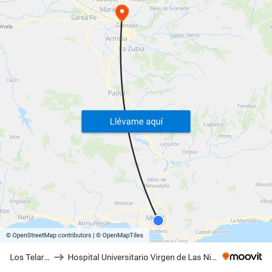 Los Telares to Hospital Universitario Virgen de Las Nieves map