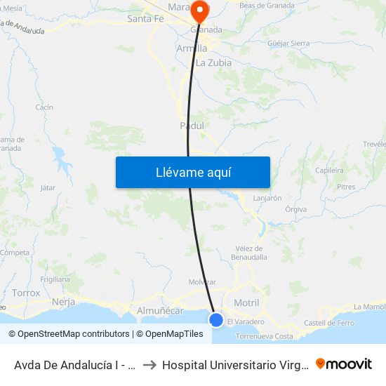 Avda De Andalucía I - Pan De Azúcar to Hospital Universitario Virgen de Las Nieves map