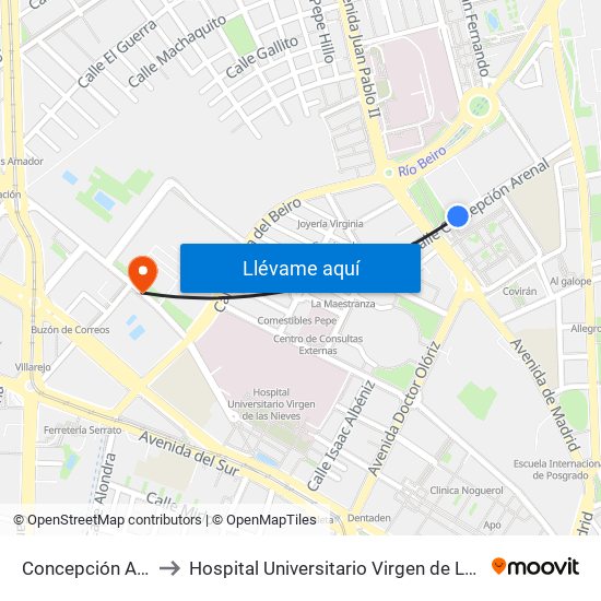 Concepción Arenal to Hospital Universitario Virgen de Las Nieves map