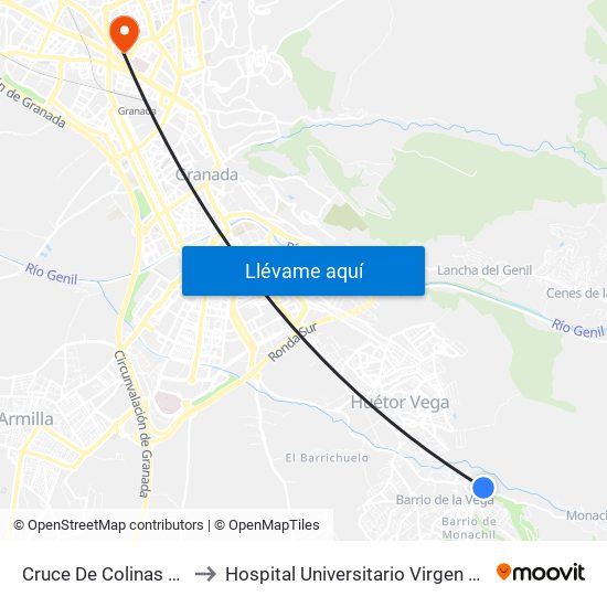 Cruce De Colinas Bermejas to Hospital Universitario Virgen de Las Nieves map