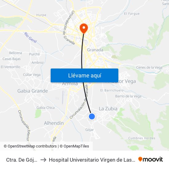 Ctra. De Gójar V to Hospital Universitario Virgen de Las Nieves map