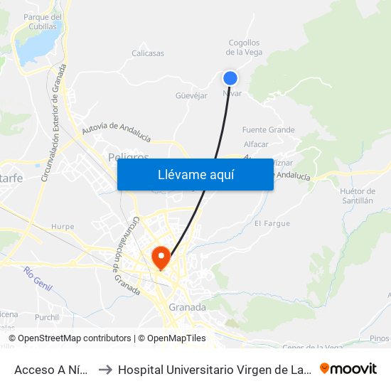 Acceso A Nívar V to Hospital Universitario Virgen de Las Nieves map