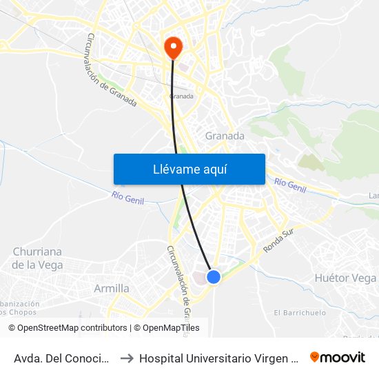 Avda. Del Conocimiento 2- to Hospital Universitario Virgen de Las Nieves map