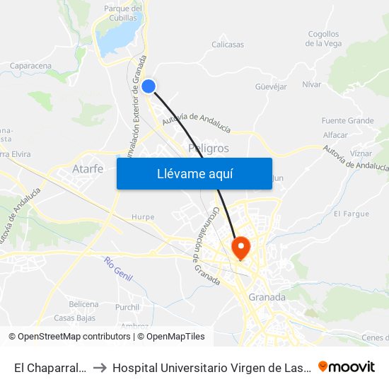 El Chaparral 2 V to Hospital Universitario Virgen de Las Nieves map