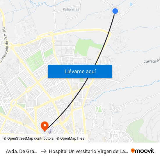 Avda. De Granada to Hospital Universitario Virgen de Las Nieves map
