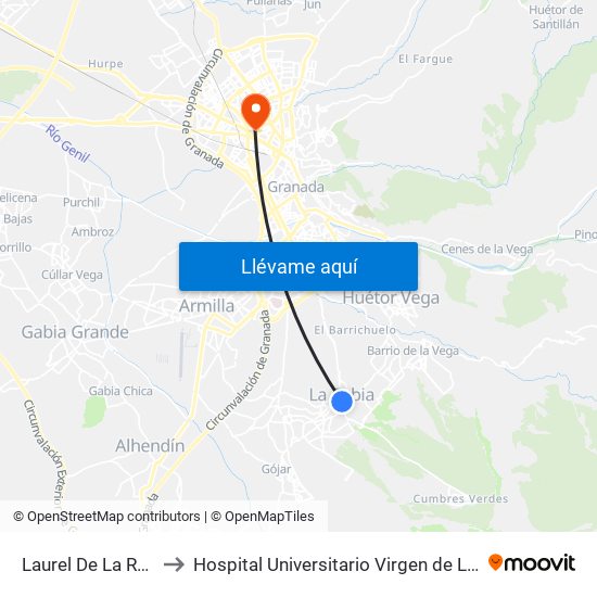 Laurel De La Reina V to Hospital Universitario Virgen de Las Nieves map