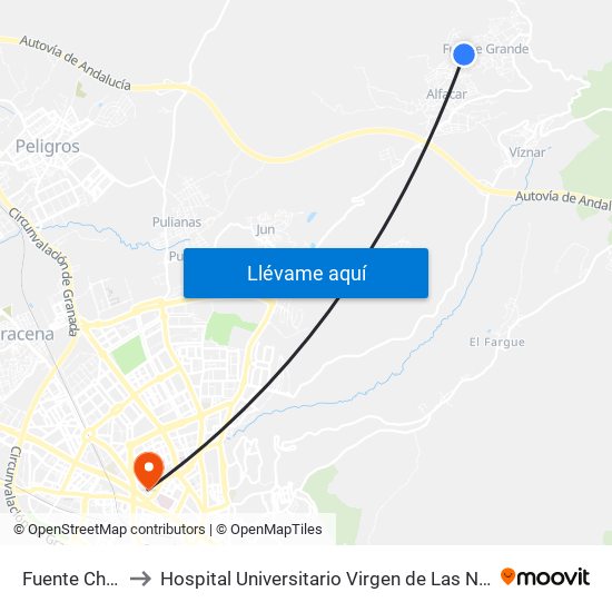 Fuente Chica to Hospital Universitario Virgen de Las Nieves map