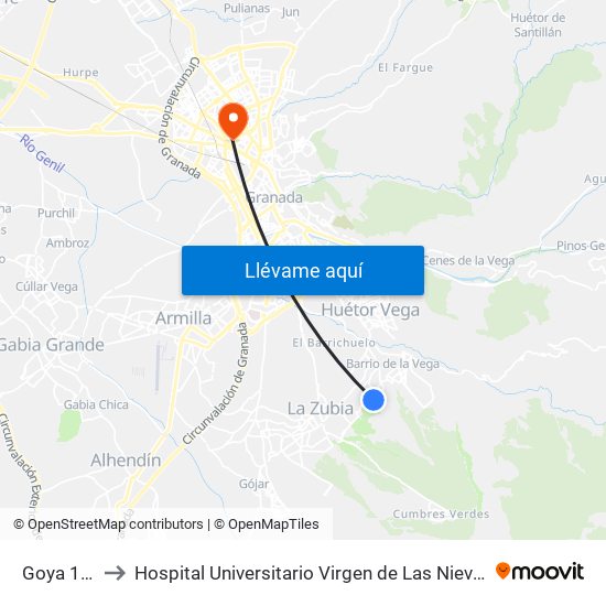 Goya 1 V to Hospital Universitario Virgen de Las Nieves map