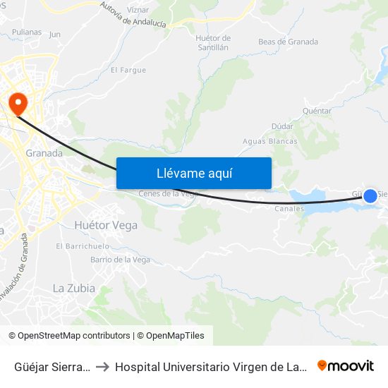 Güéjar Sierra 1 V to Hospital Universitario Virgen de Las Nieves map
