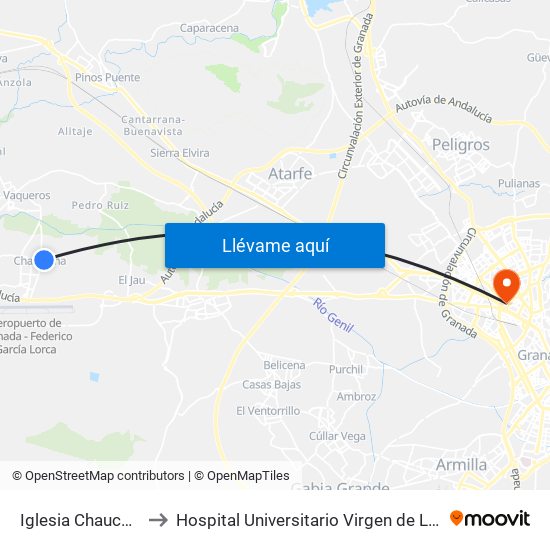 Iglesia Chauchina V to Hospital Universitario Virgen de Las Nieves map