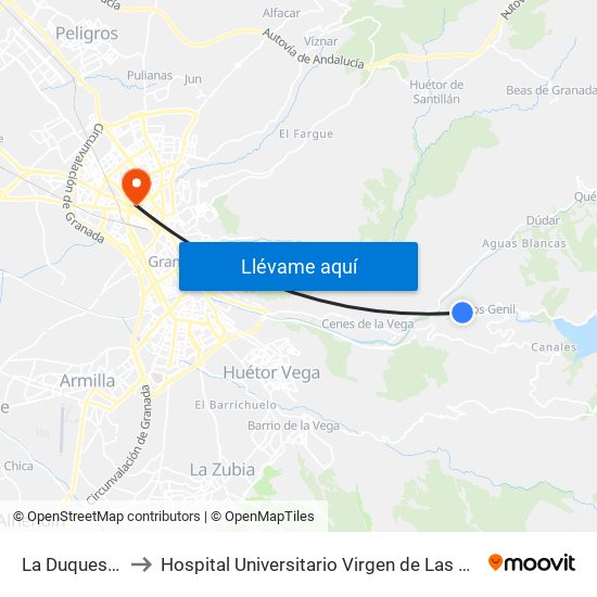 La Duquesa V to Hospital Universitario Virgen de Las Nieves map