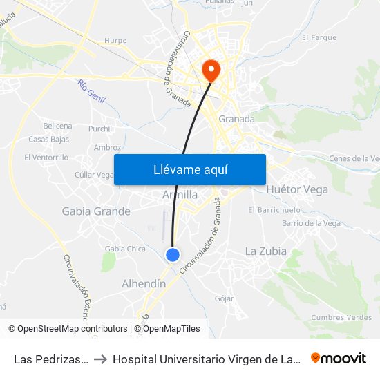 Las Pedrizas 1 V to Hospital Universitario Virgen de Las Nieves map