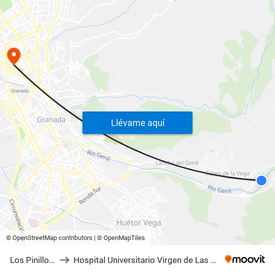 Los Pinillos V to Hospital Universitario Virgen de Las Nieves map
