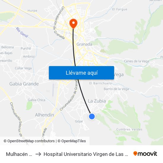 Mulhacén 1 V to Hospital Universitario Virgen de Las Nieves map