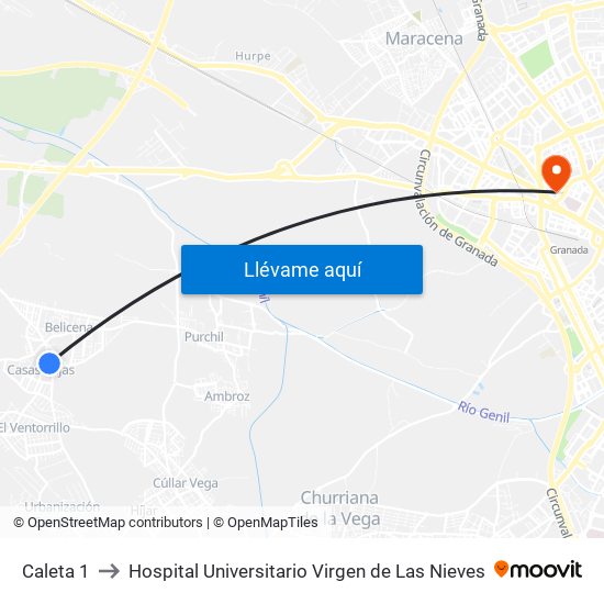 Caleta 1 to Hospital Universitario Virgen de Las Nieves map
