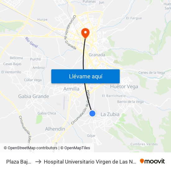 Plaza Baja V to Hospital Universitario Virgen de Las Nieves map
