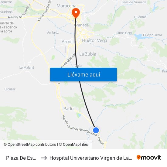 Plaza De España to Hospital Universitario Virgen de Las Nieves map