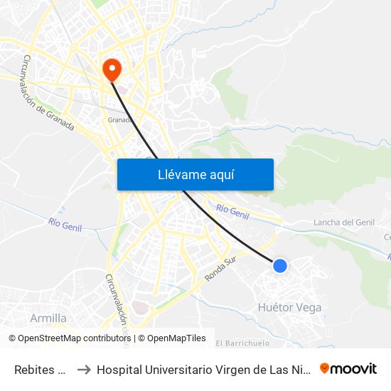 Rebites 1 V to Hospital Universitario Virgen de Las Nieves map