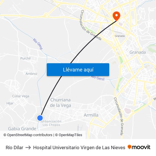 Río Dílar to Hospital Universitario Virgen de Las Nieves map