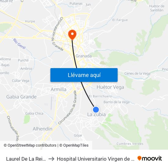Laurel De La Reina 3 V to Hospital Universitario Virgen de Las Nieves map