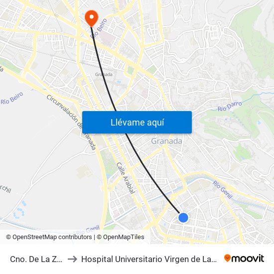 Cno. De La Zubia to Hospital Universitario Virgen de Las Nieves map