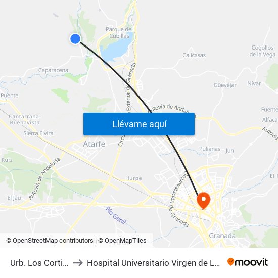 Urb. Los Cortijos 3 to Hospital Universitario Virgen de Las Nieves map