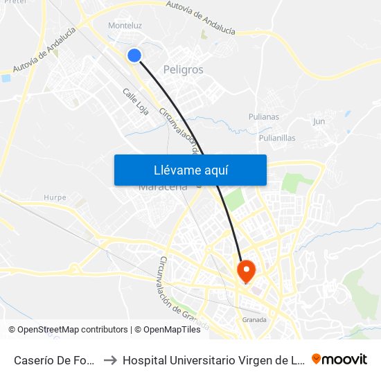 Caserío De Fonseca to Hospital Universitario Virgen de Las Nieves map