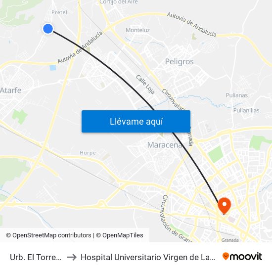 Urb. El Torreón 2 to Hospital Universitario Virgen de Las Nieves map