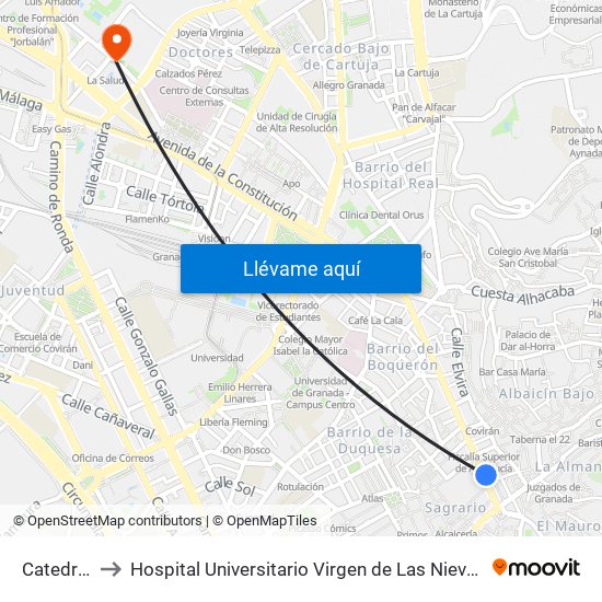 Catedral to Hospital Universitario Virgen de Las Nieves map