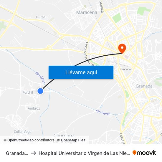 Granada V to Hospital Universitario Virgen de Las Nieves map