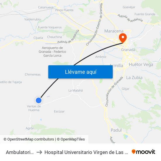 Ambulatorio V to Hospital Universitario Virgen de Las Nieves map