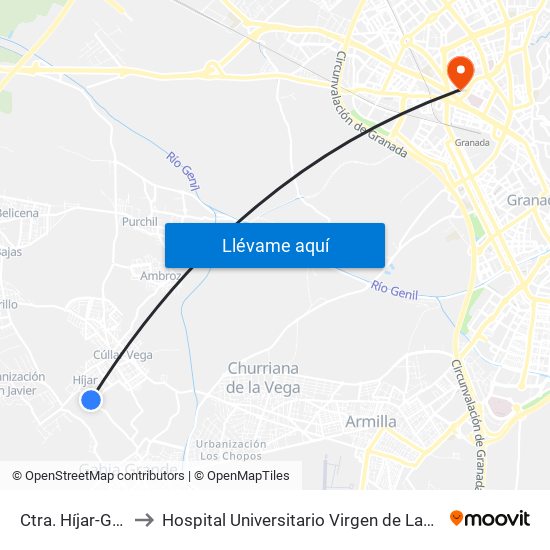 Ctra. Híjar-Gabia to Hospital Universitario Virgen de Las Nieves map