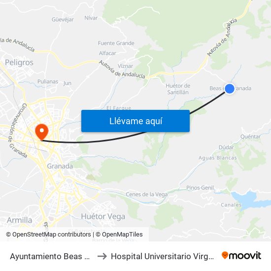 Ayuntamiento Beas De Granada V to Hospital Universitario Virgen de Las Nieves map