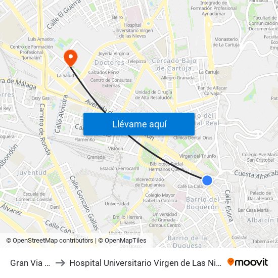 Gran Via 54 to Hospital Universitario Virgen de Las Nieves map