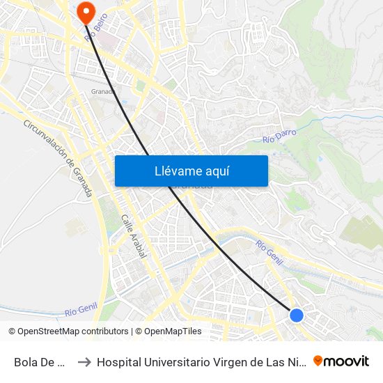 Bola De Oro to Hospital Universitario Virgen de Las Nieves map