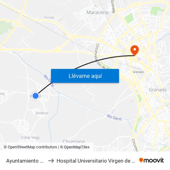 Ayuntamiento Purchil to Hospital Universitario Virgen de Las Nieves map