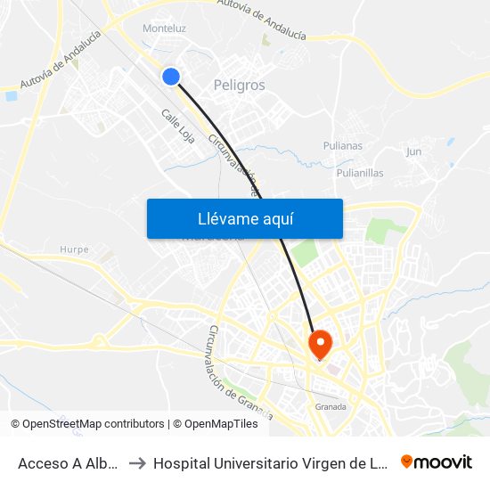 Acceso A Albolote to Hospital Universitario Virgen de Las Nieves map